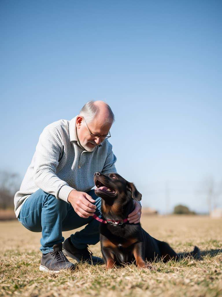 senior bawiący sie z psem